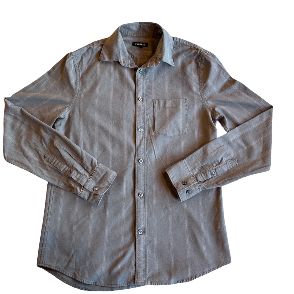 Express Men's Gray Casual Striped Button-Down Shirt XS